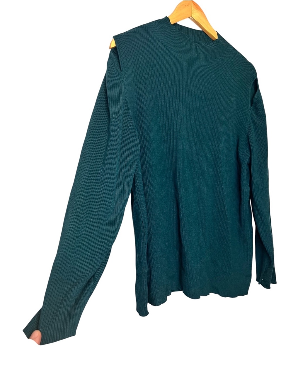 Lane Bryant Dark Teal Ribbed Cold Shoulder Mock Neck Sweater Size 22/24 Fall - Picture 4 of 8